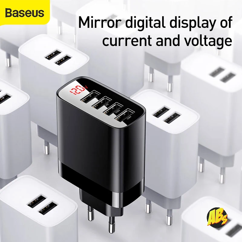 Сетевой адаптер Baseus с дисплеем на 4 USB 2.4/6A для iPhone 11 XS Samsung Xiaomi оригинал быстрая