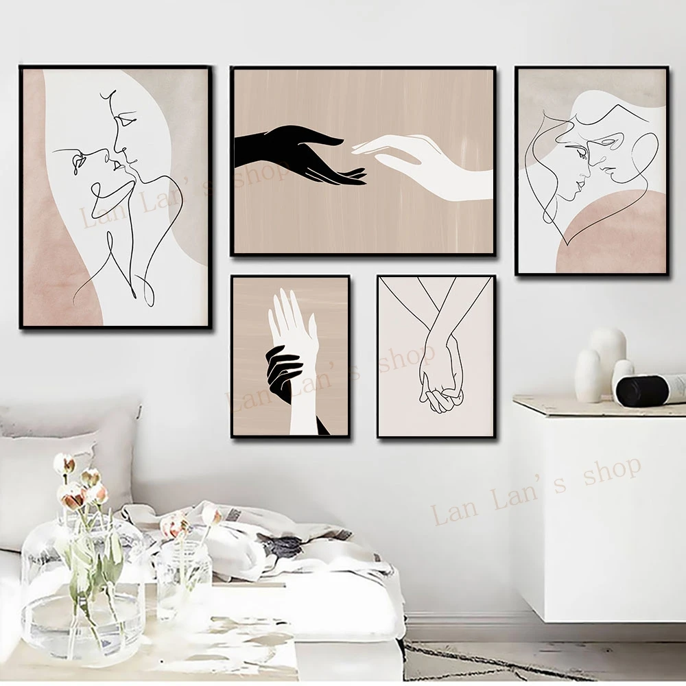 Черно-белый художественный постер с принтом рука в руке для пар абстрактные