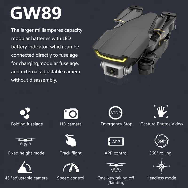 

GW89 Mini Drone Quadcopter With Camera 1080P HD Hight Hold Mode Drones Easy Carry Foldable Dron RC Helicopter Toys for Children