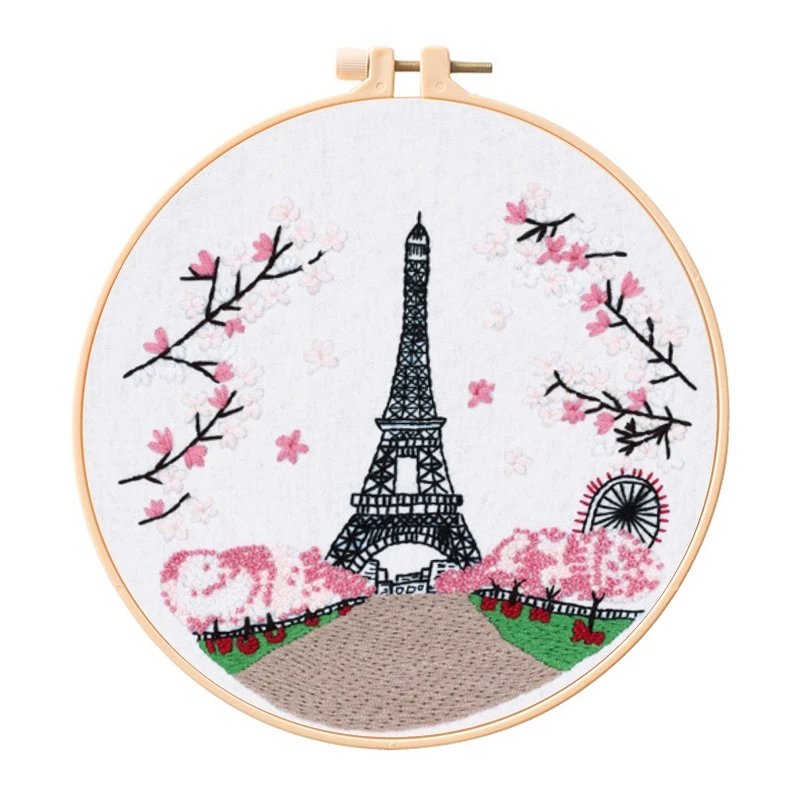 

Eiffel Tower Embroidery Starter Kit for Beginners, Modern Embroidery Kits, Contains all Embroidery Tools, English Description