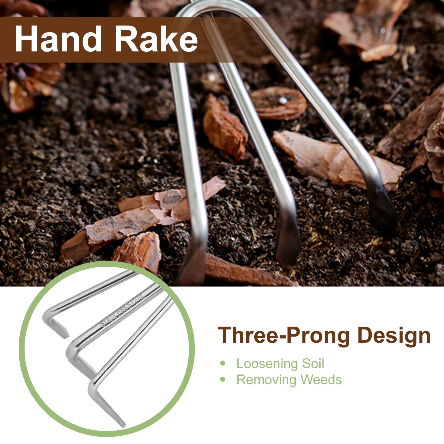 EZARC 4Pcs Garden Tools Set for Gardening Orchard Bonsai Kit Stainless Steel Utensils with Rake Shovel and Forks |