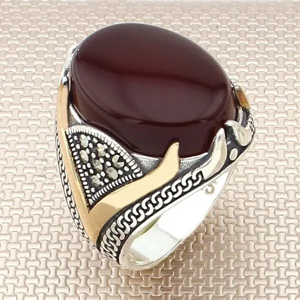 Bague en argent regardé 925 avec pierre d'agate du protégpour homme, bague narmarron vintage, V For Vendetta, solide