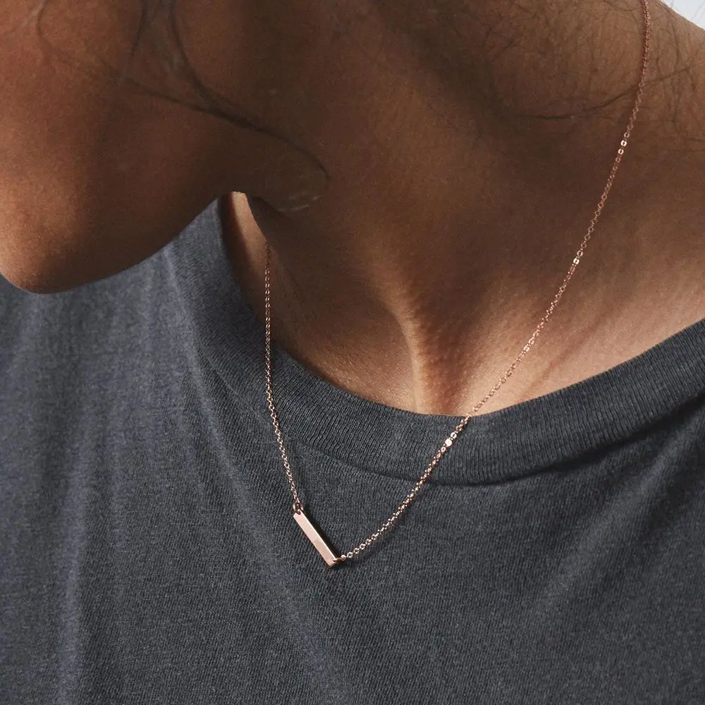 

SUNIBI Fashion Necklace for Women 14K Gold Rose Gold Plated Stainless Steel Horizontal Bar Pendant Necklace Jewelry for Teen