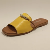 women yellow slippers spring summer fashion flat flip flops lightweight comfortable sandals real genuine leather soft sole shoes