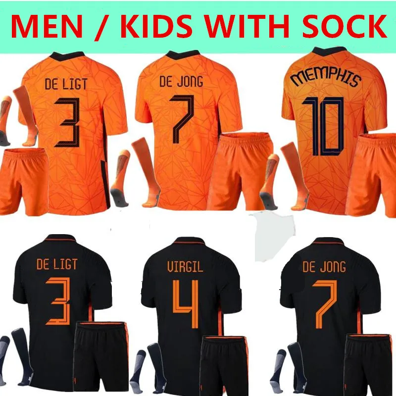 

Holland Men / Kids Set With Sock No.4 Virgil De Ligt De jong Jersey Top Quality Netherlands Football
