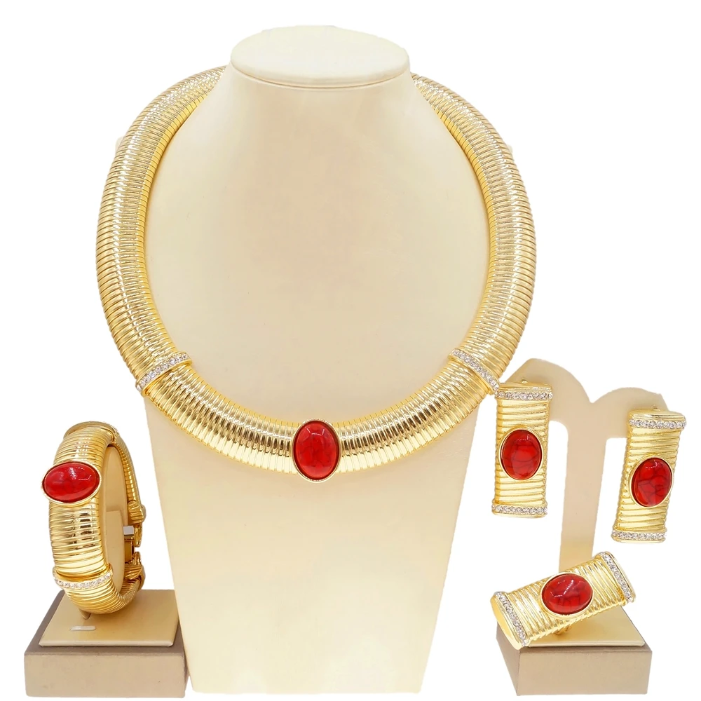 Yulaili новые женские итальянские золотые двойные кольца ожерелье браслет серьги кольцо оптом ювелирные наборы