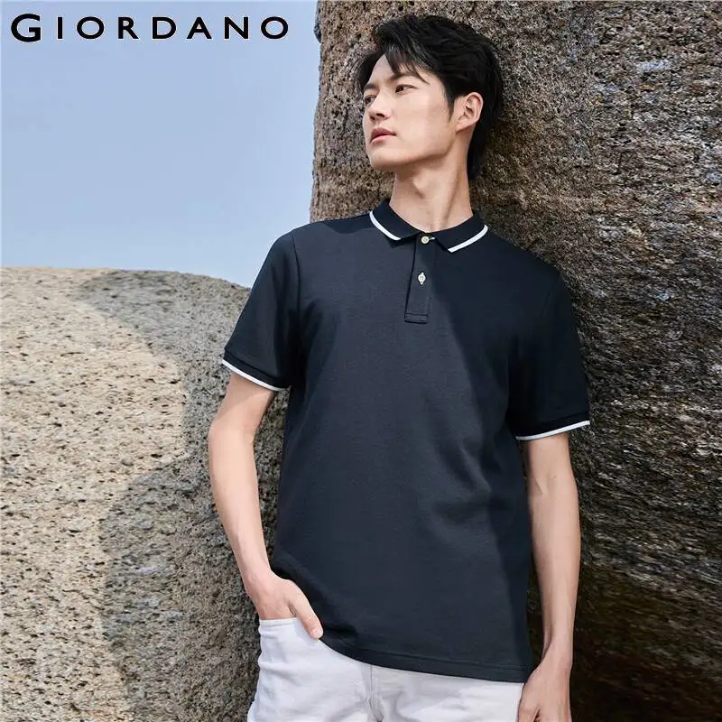 

Giordano Men Polos Lycra Contrast Short Sleeve Polo Shirt Short Sleeves Side Vents Casual Polo Shirts 01011381