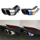 Универсальный автомобильный глушитель, глушитель с двойным выходом, автомобильный выхлопной наконечник из нержавеющей стали, наклонная кромка, черный, серебристый, Противоударная труба