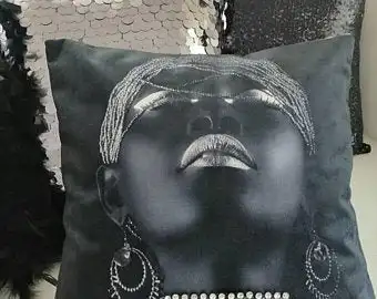 

African women gold sequin digital printed pillow case Cushion cover,