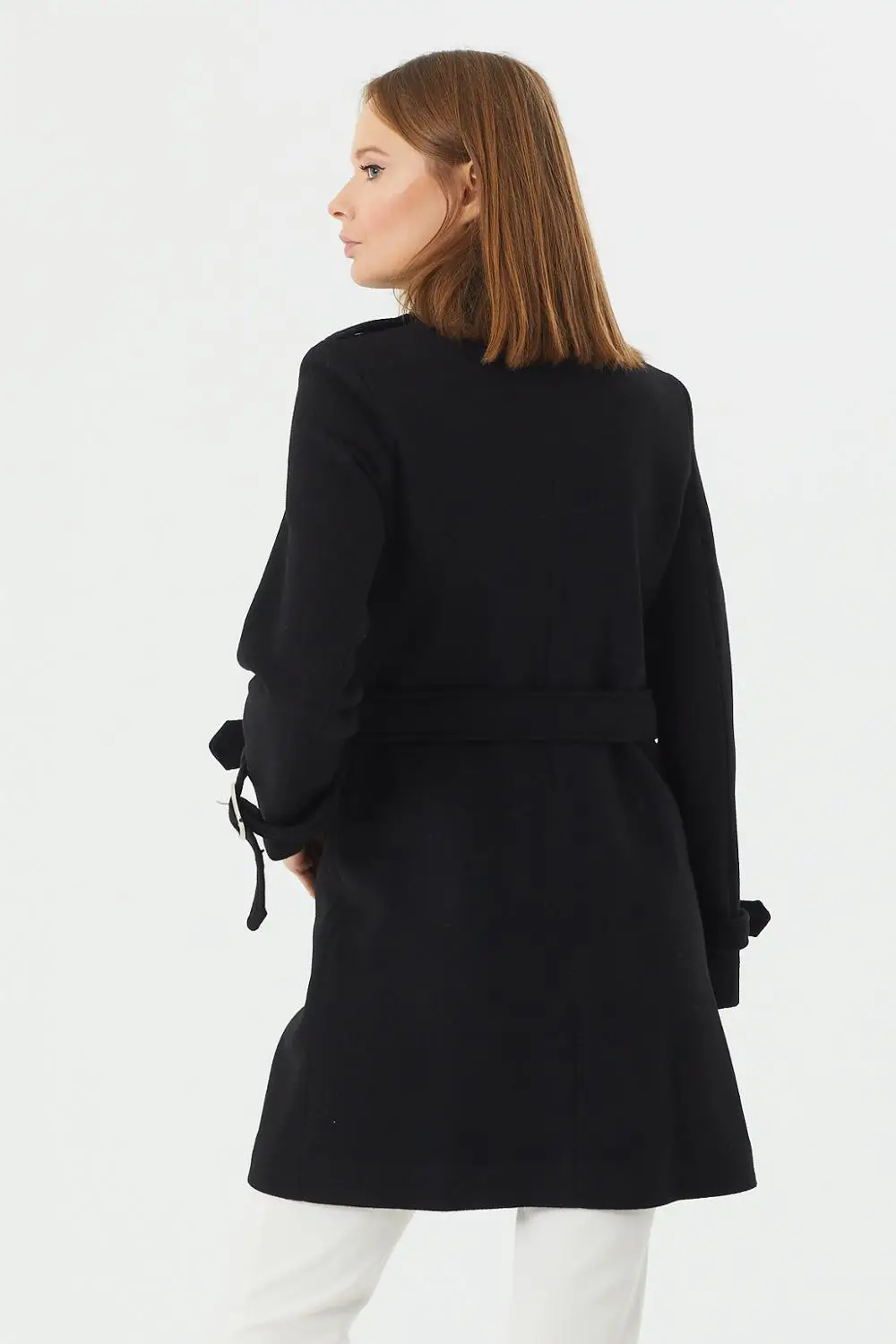 

European Size Women's Coat With Belt Collar Wool Cachet Fabric Brand Name NFree
