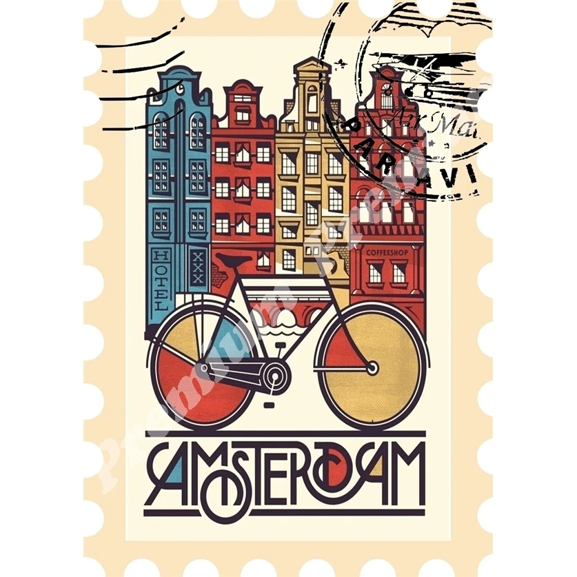 Амстердам Сувенирный магнит Винтажный туристический плакат