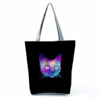 Многоразовая вместительная сумка для покупок с принтом кошки, Стильная черная женская уличная переносная уличная дорожная пляжная сумочка-тоут с животными