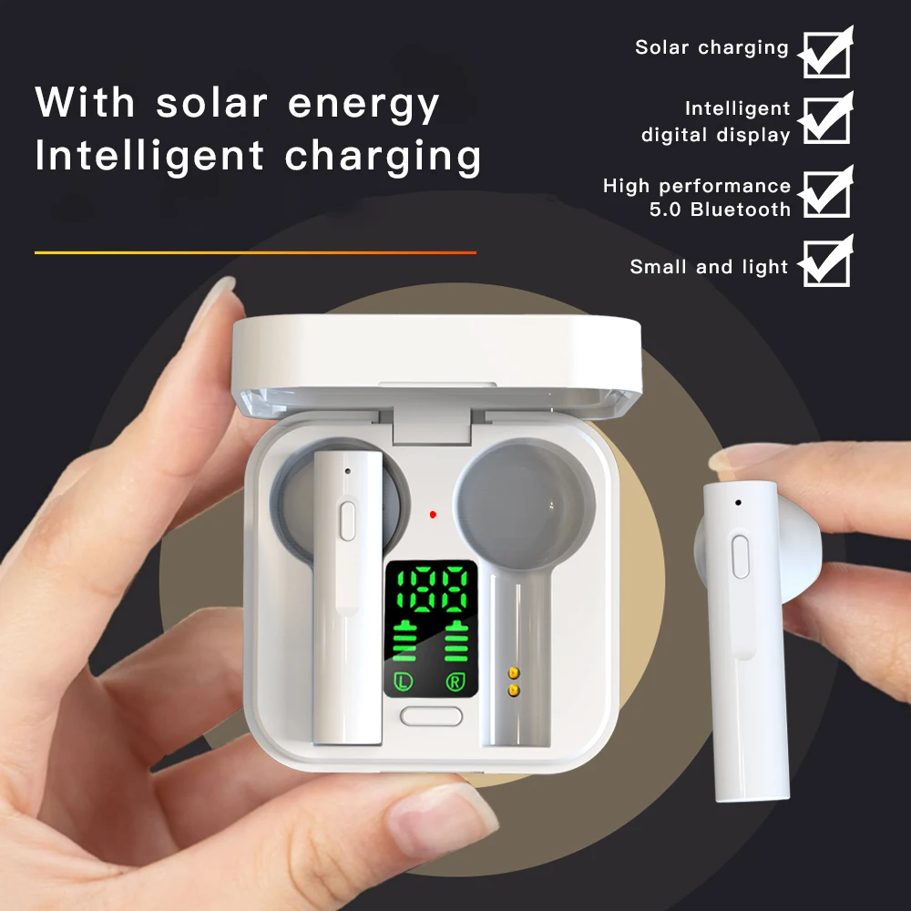 Беспроводные наушники Air6 Plus с солнечной зарядкой TWS Bluetooth для IPhone Samsung Xiaomi
