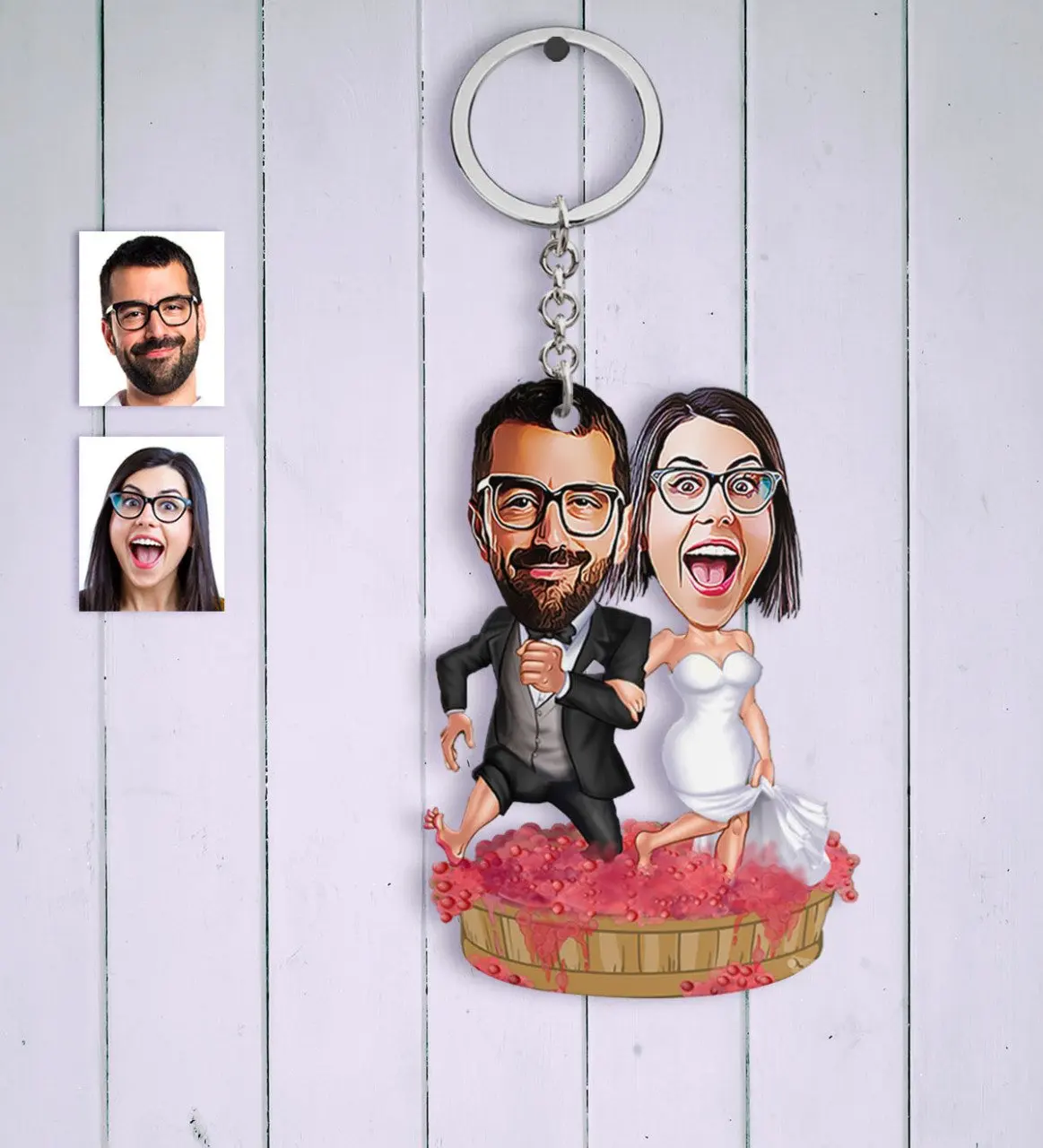 

Персонализированные Жених Невеста мультфильм Keychain-10 дома безделушка автомобиль брелок Vs персонифицированные фотографии продукта