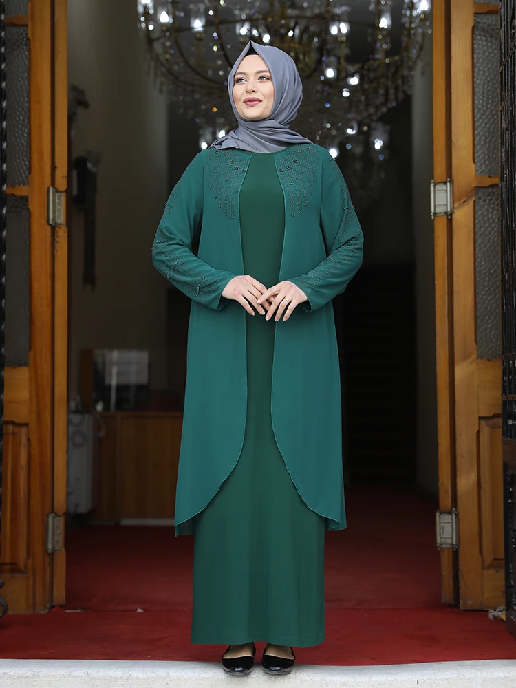 

Women's Large Size Abaya Dress New Season Flexible Fabric Stone Embroidered High Quality Made in Turkey Muslim Islamic Mother