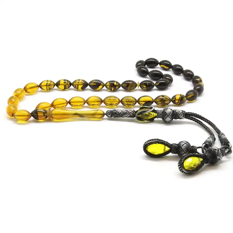 

Islamic Prayer Beads, Misbah Tesbih, 33 Beads, Tasbih,Yellow Crimp Amber Tasbeeh, Amber Stone Personalized Masbaha, Islamic Masb
