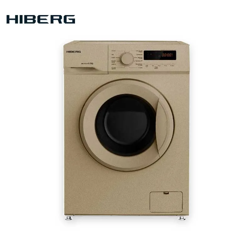 Стиральная машина HIBERG WM2-610 SG, золотистая, 12 программ стирки, 6 кг загрузки, 1000 об/мин при отжиме, 48 л воды на цикл, класс А+, дисплей