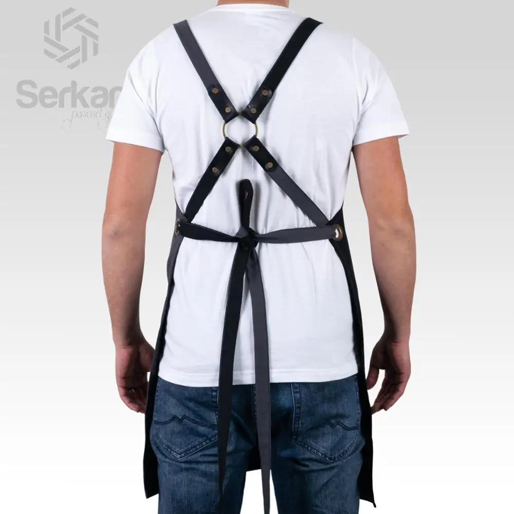 Men Unisex Apron Bib Chef Kitchen Apron Barista Apron Bartender Coffee Restaurant Cooking Apron with Pockets
