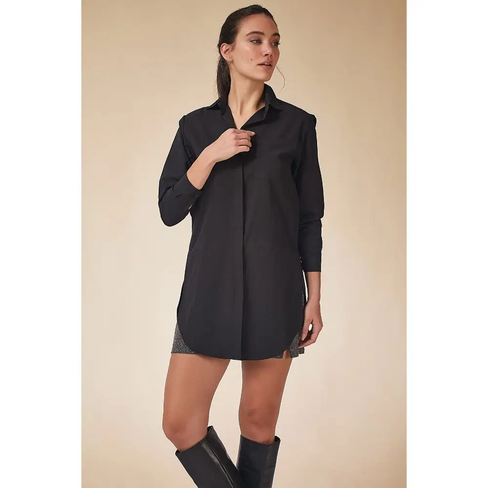

Woman Solid Long Black Shirt 2022 Fashion