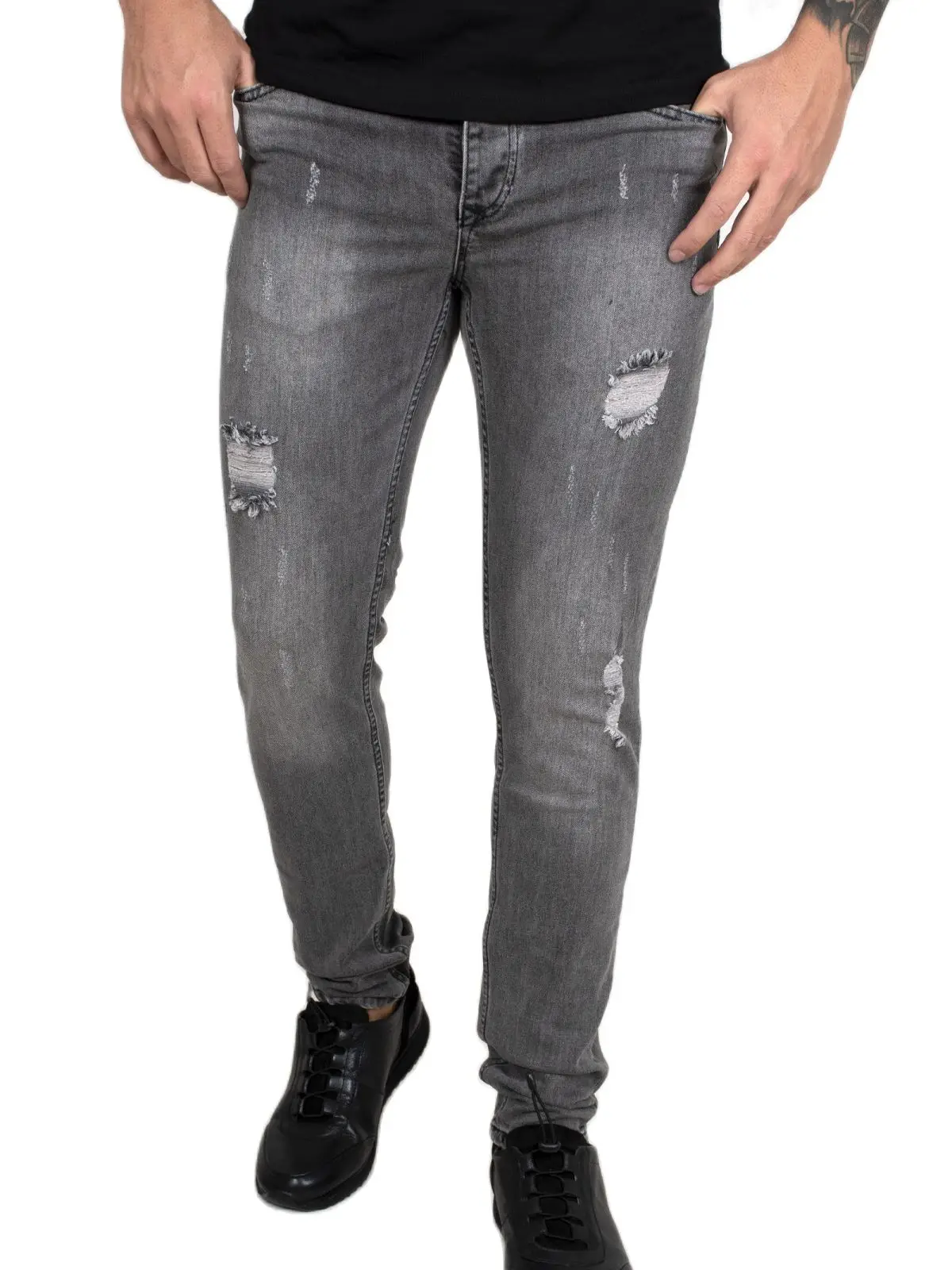 

DeepSEA Male Anthracite Jeans Pants Slim Fit Cotton Denim Lycra High Quality Mid Waist Tight Bell-Bottomed Casual Four Seasons 2100136