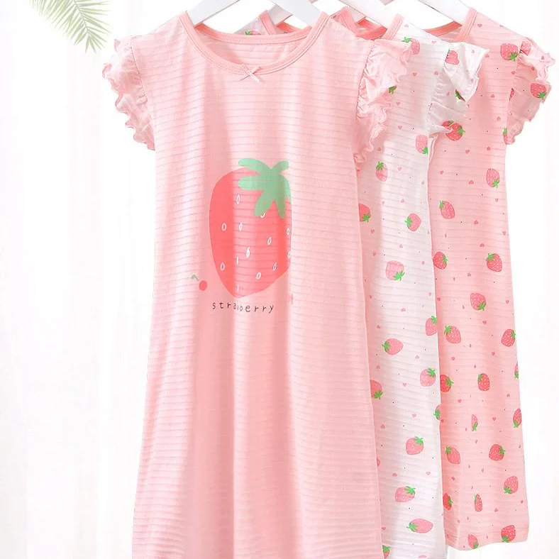 Girls Dress Pajamas 2-14 Years Girls Nightgown Kids Short Sleeved  Summer Nightdress Cute 100% Cotton Child Baby Sleeping Dress