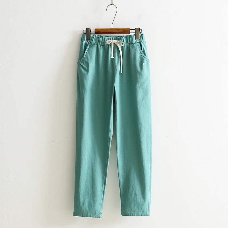 Obrix Loose Light Cotton Casual Style Female Pants Streetwear Sporty Regular Drawstring Elastic Waist Trousers For Everyday Wear | Женская