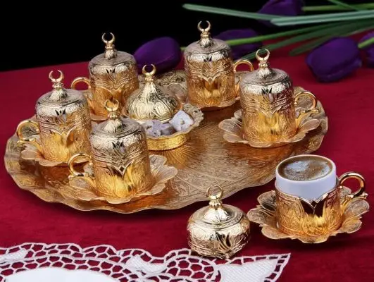 

WONDERFUL Gold Color Turkish Coffee Cup Set For Six