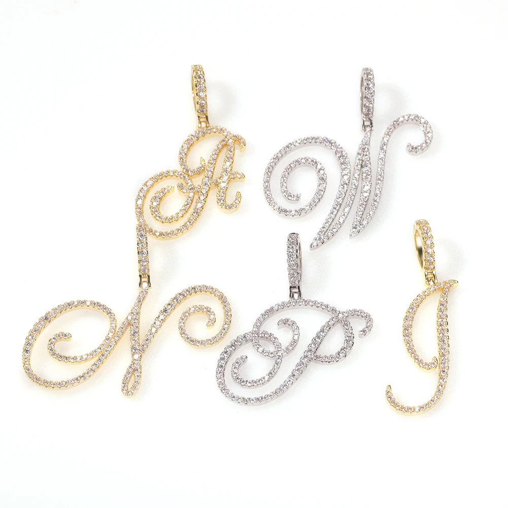 THE BLING KING Cursive Letters With 9mm Iced Out Cuban Chain Brush Cubic Zirconia Intial Name Necklace Charm Hiphop Jewelry | Украшения и