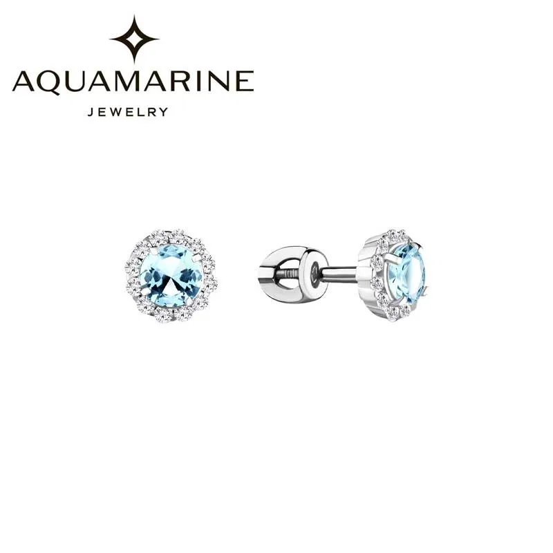 Серебряные серьги пусеты гвоздики Aquamarine 4408602A S a с топазами