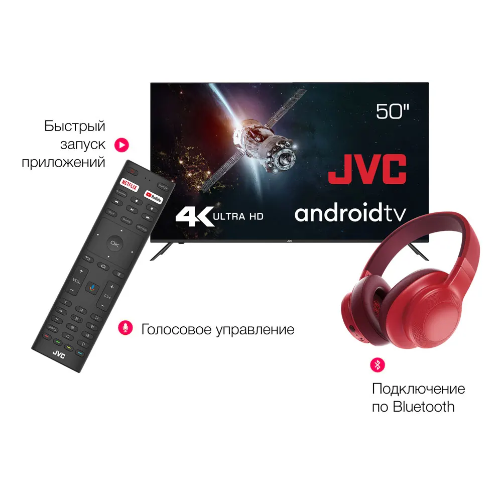 Телевизор 4K 50&quot JVC LT-50m797 UHD Smart Android TV Bluetooth Wi-fi 5Ггц Безрамочный Голосовое