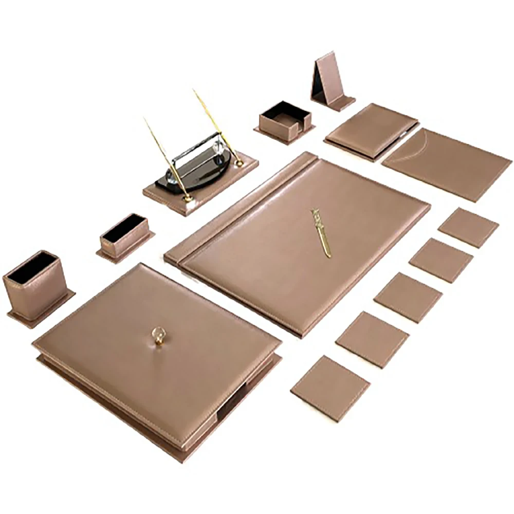 

Office Desk Pad Luxury Platin Modern Design Nameplate, Phone Holder Document Organizer, Coasters, Ballpoint & Fountain Pen