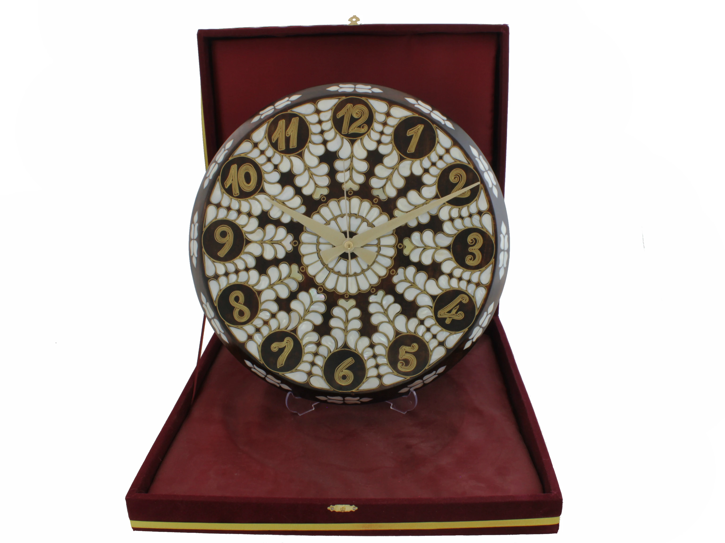 

Walnut Wooden Wall Clock with Motifs Mother of Pearl and Brass Wire Inlay Deluxe Wall Clock Gift for Housewarming Gift for Mom