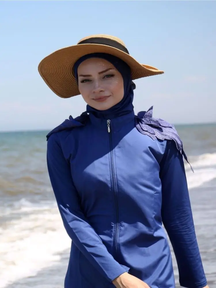 

Full Off Indigo Swimwear Fashion Muslim Hijab Islamic Women's Long Sleeve Modest Sea Beacwe Turkey Femme Dubai Summer Fashion