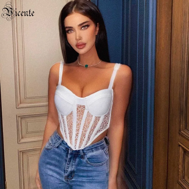 

VC All Free Shipping Trendy Lace Striped Splicing design Sexy Sleeveless Celebrity Party Casual Bandage Crop Tops