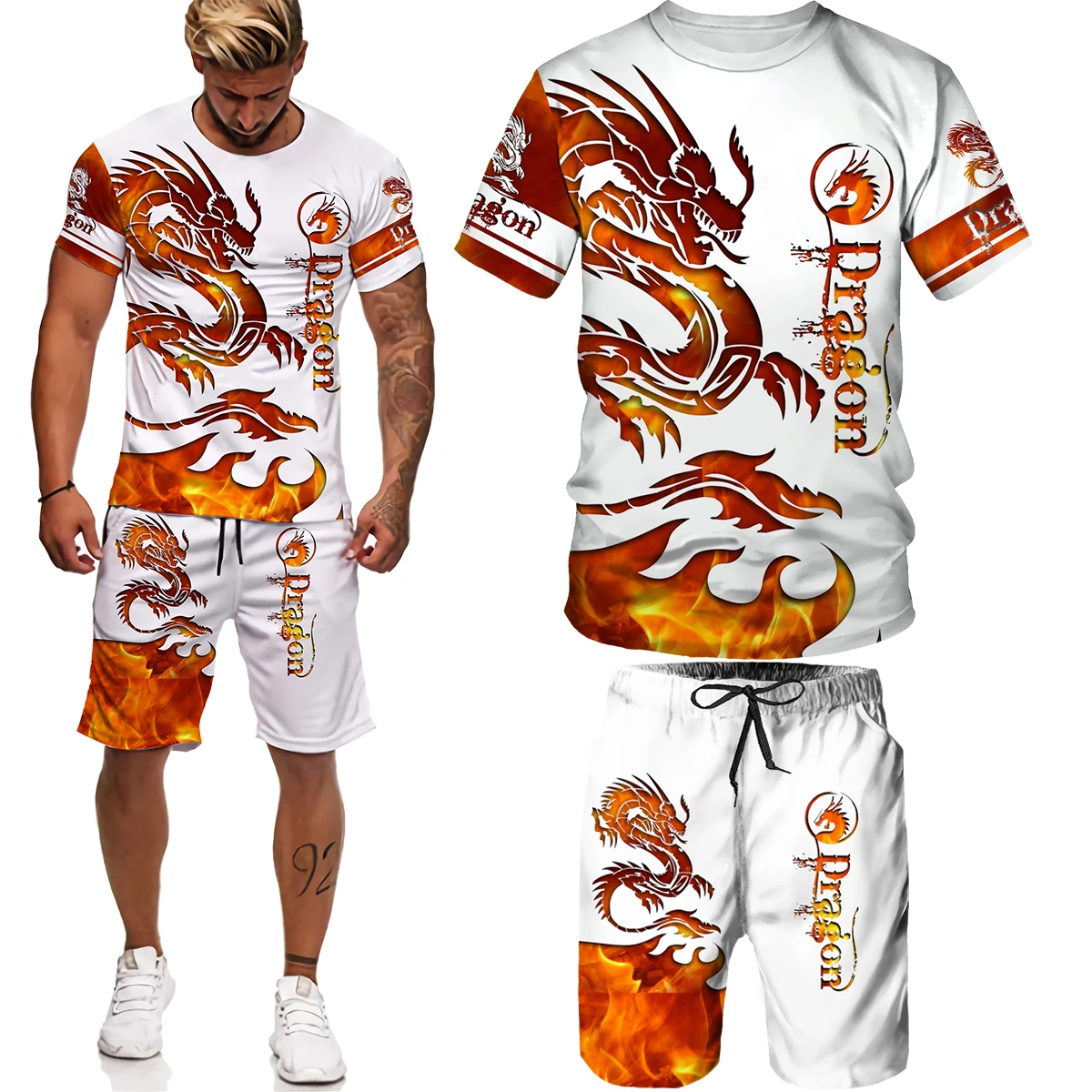 Мужской тренировочный костюм с татуировкой дракона в виде животного уличная