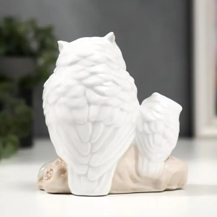 Сувенир керамика Белый филин с совёнком золотом стразы 10 7 см | Дом и сад