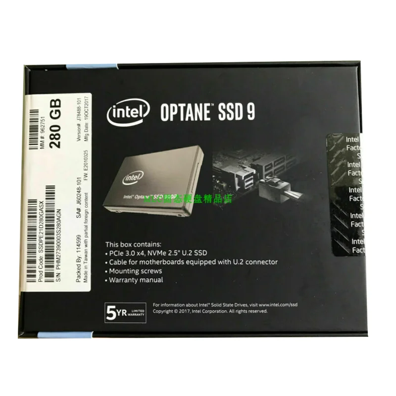 

280GB 900P U.2 SSD 9 2.5" OPTANE SSDPE21D280GAX1 PCIE 3.0 x4 NVME