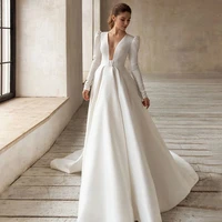 charming v neck full sleeve wedding dresses 2022 new with sashes white bridal gowns floor length womens dress %d1%81%d0%b2%d0%b0%d0%b4%d0%b5%d0%b1%d0%bd%d0%be%d0%b5 %d0%bf%d0%bb%d0%b0%d1%82%d1%8c%d0%b5