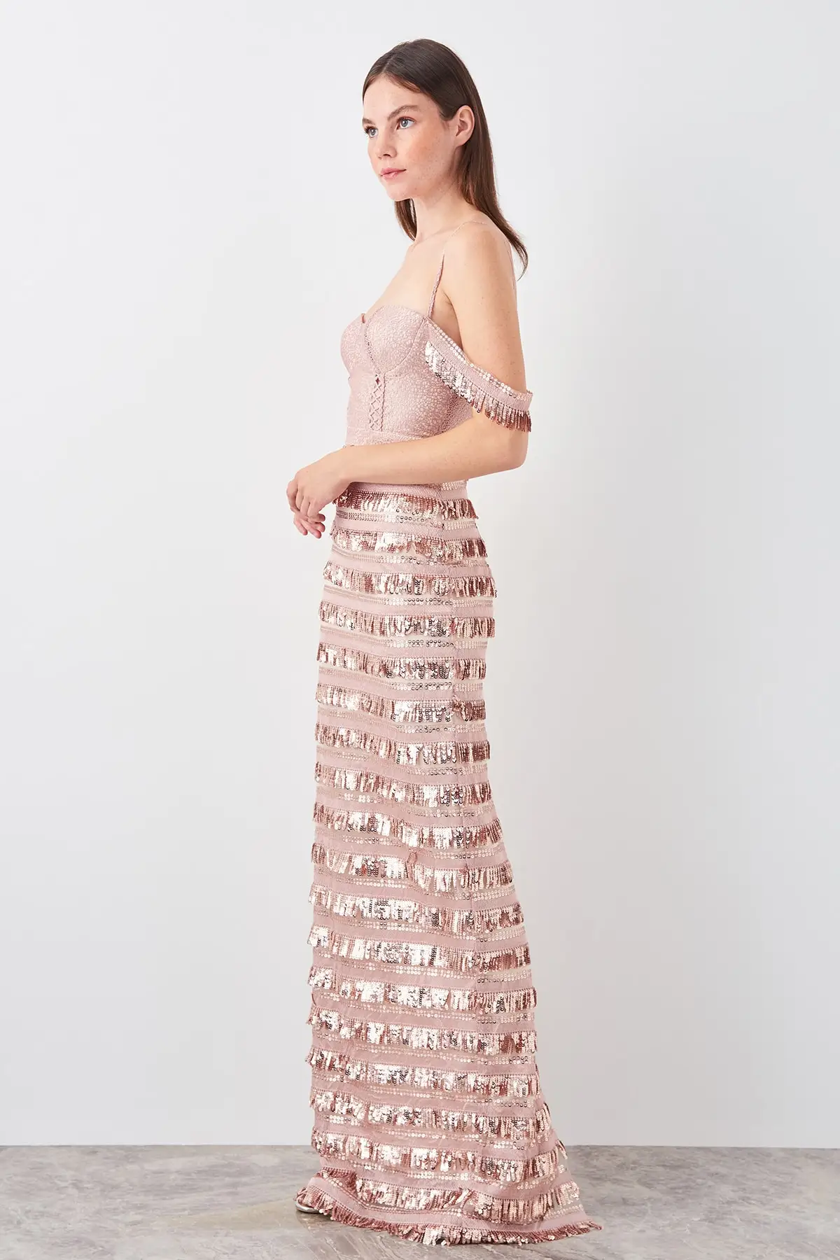 Trendyol блесток кисточкой деталь вечернее платье TPRSS19AE0115|Вечерние платья| |