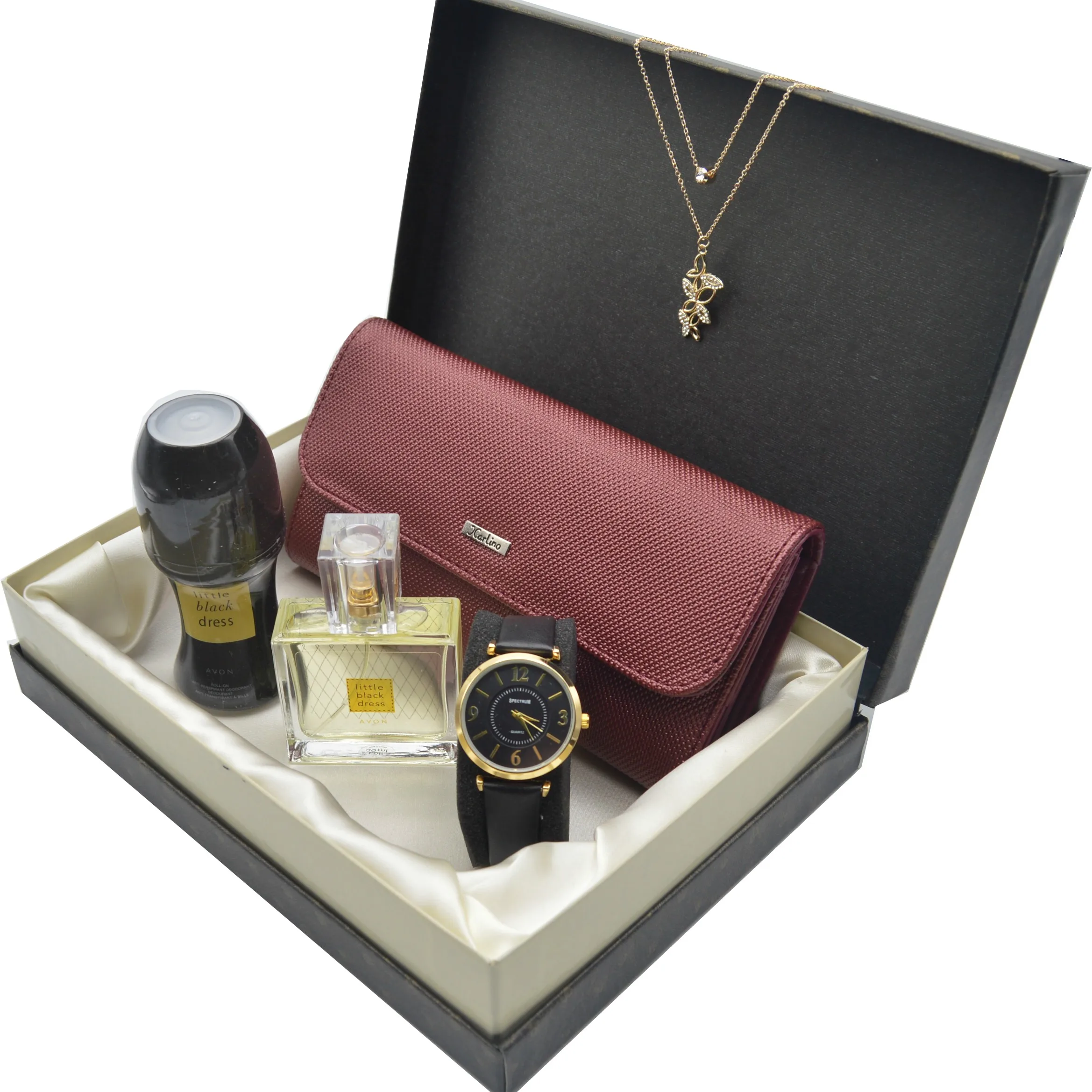 Wallet Gift Set - AVON Perfume + Leather Wallet + Watch + Necklace