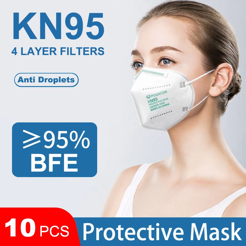 

POWECOM KN95 FFP2 Face Masks 5 Layers 95% Filtering Effection Safety Face Mouth Mask CE Certification KN95 Cover Mouthpiece