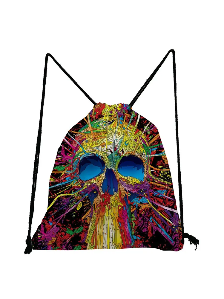 

Halloween Skull Printed Unisex Backpack Reusable Shopping Bag Folding Women Casual Drawstring Bags Polyester Lady Soft Back Bag