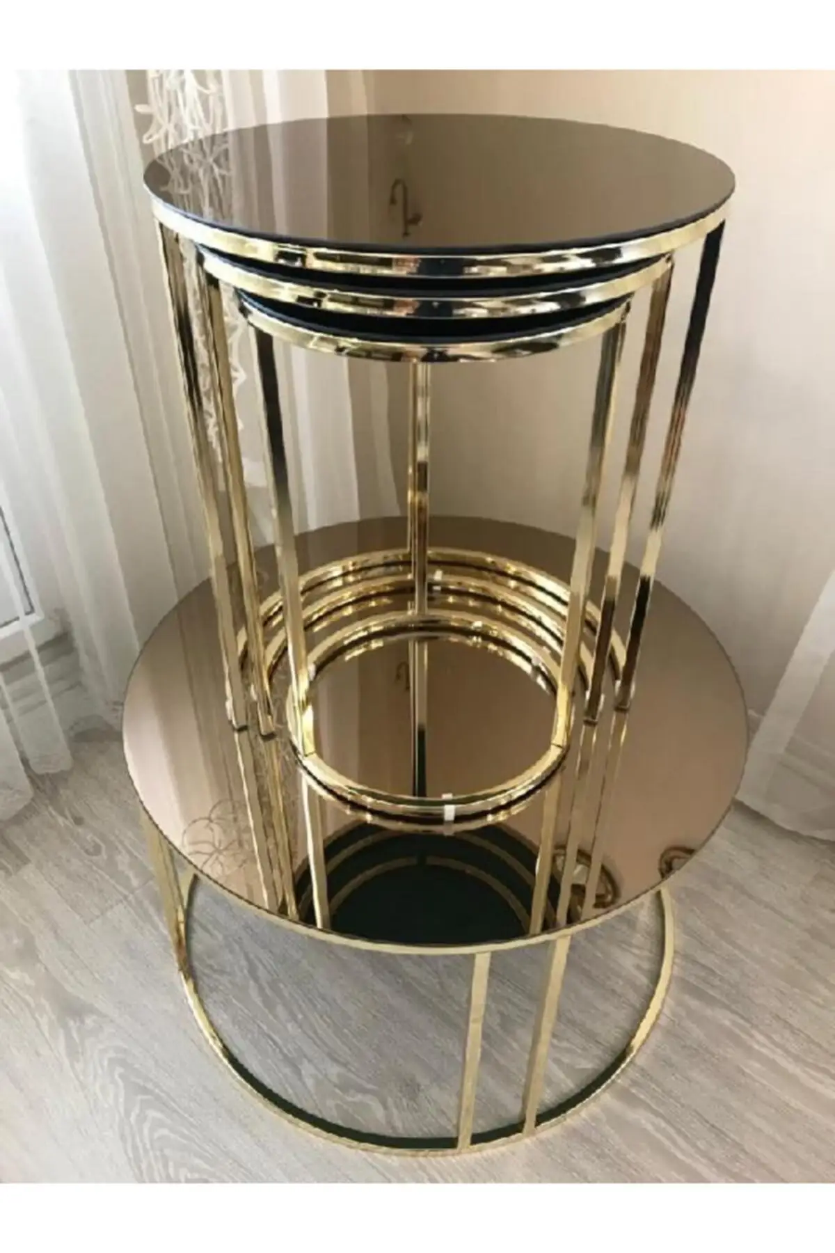 

4 PCs Zigon-medium Coffee Table Set Gold Flip Bronze Mirror
