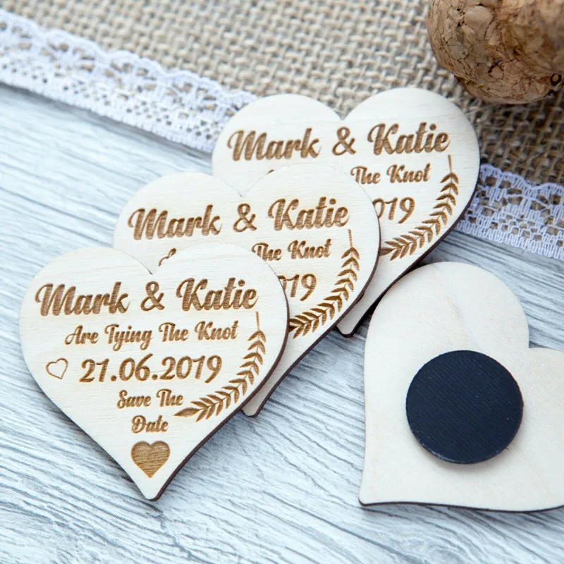 Свадебные сувениры в деревенском стиле магнит для подарка на заказ Гравировка