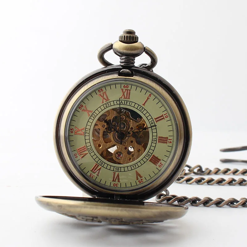 Большие карманные часы с резьбой в стиле ретро Механические часы-брелок для