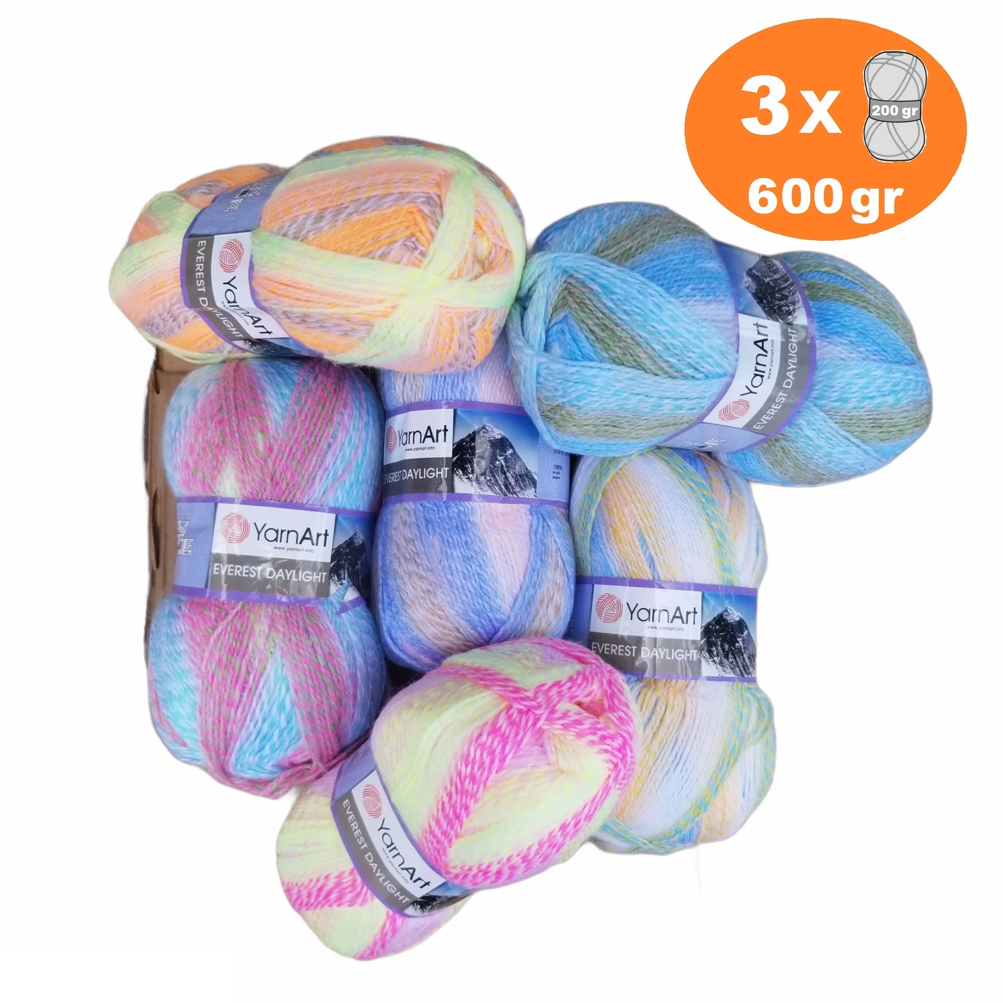 

Yarnart Everest Daylight Yarn 3x200gr 610mt Batik Variegated Strand %100 Acrylic Blanket Hand Knitting Crochet Thread Vivid Tape