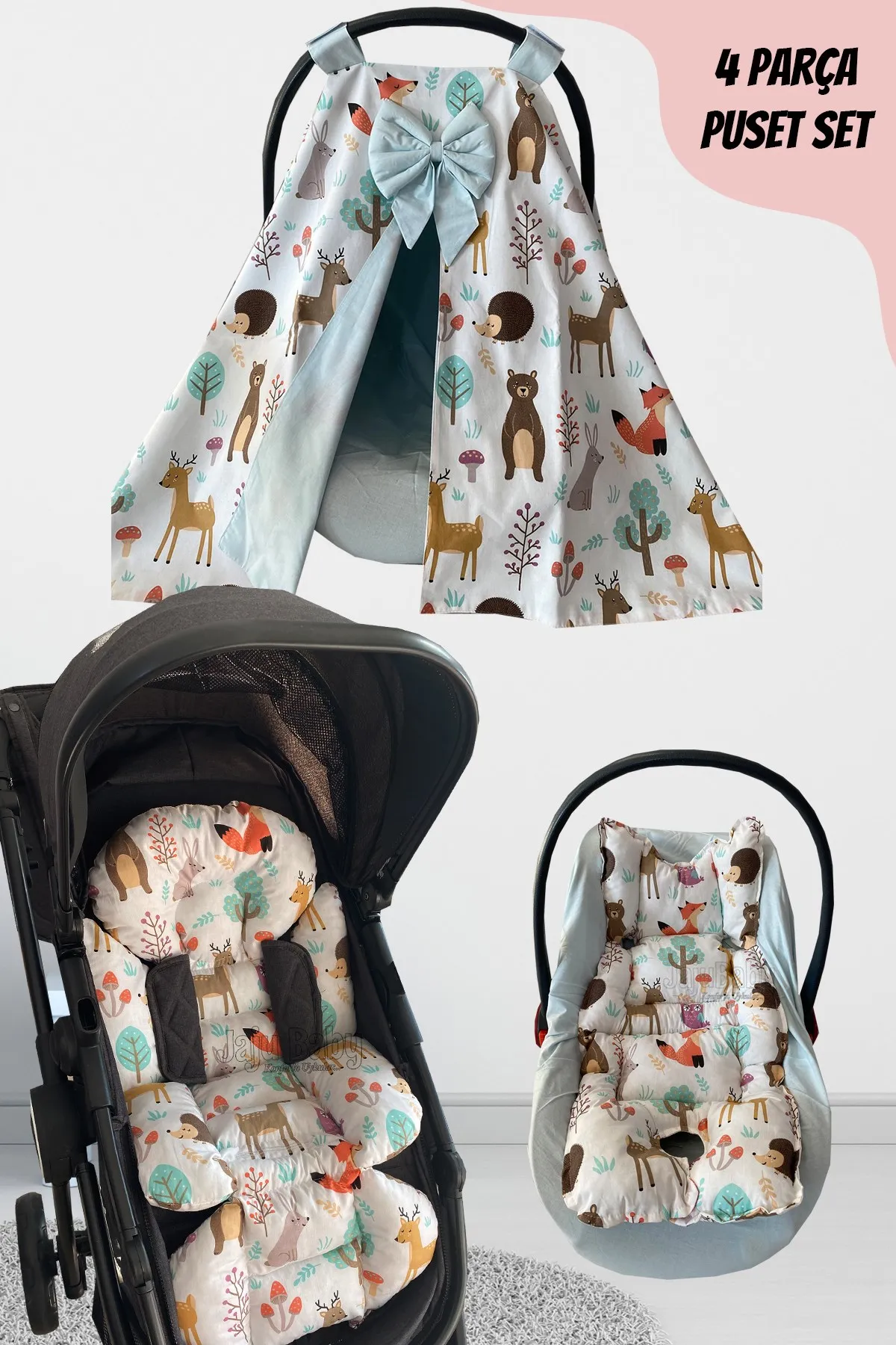 Jaju Baby Handmade, Forest Patterned 4-Piece Stroller Set (With Handle)