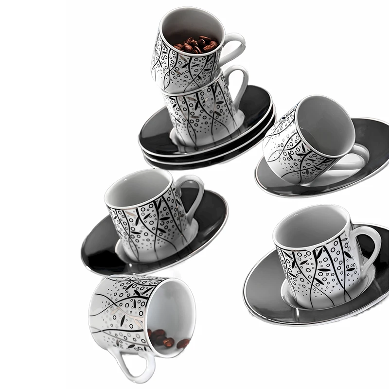 

Kutahya Porcelain Dream 7041 Pattern 6 Person Coffee Cup Set Turkish Coffee Espresso Made in Turkey %100 Original