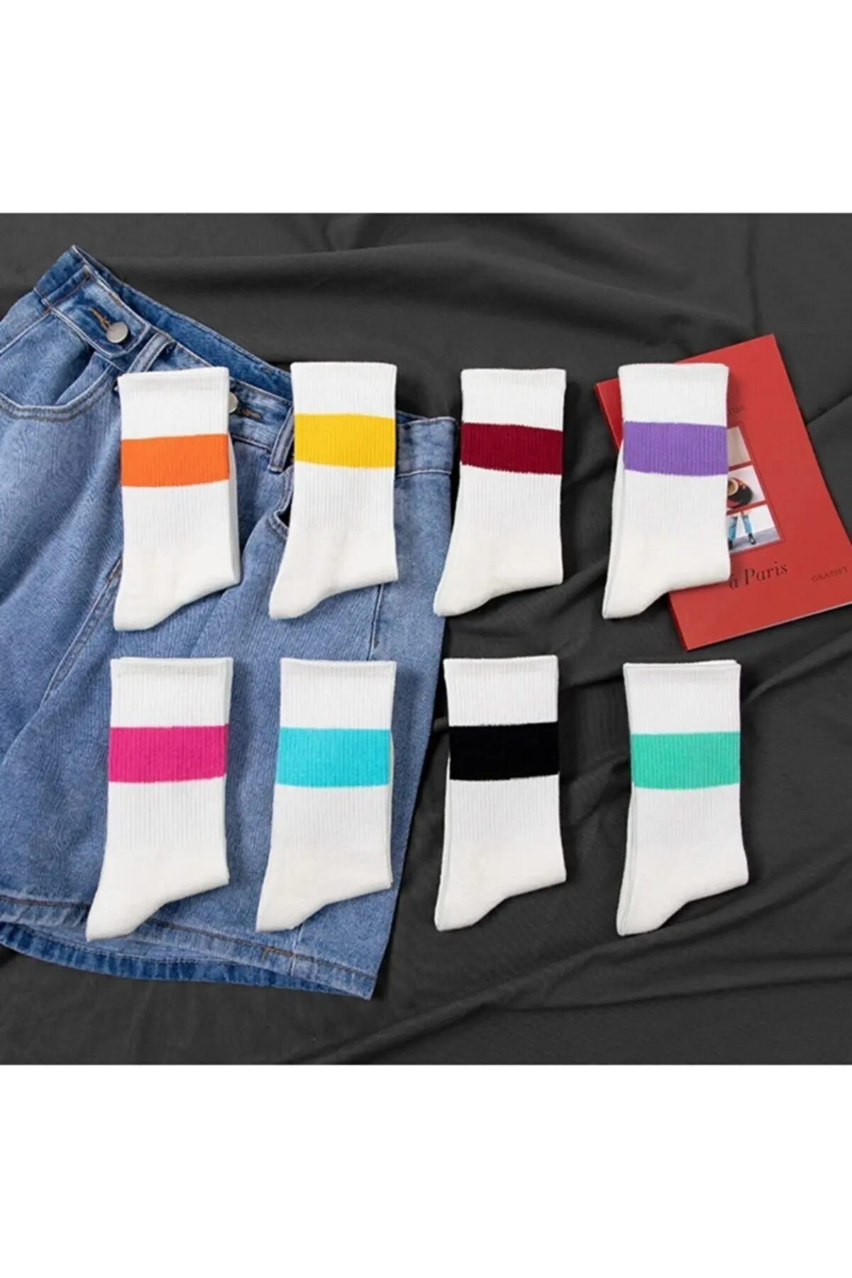 8 Pairs Multicolor Unisex College Tennis Socks