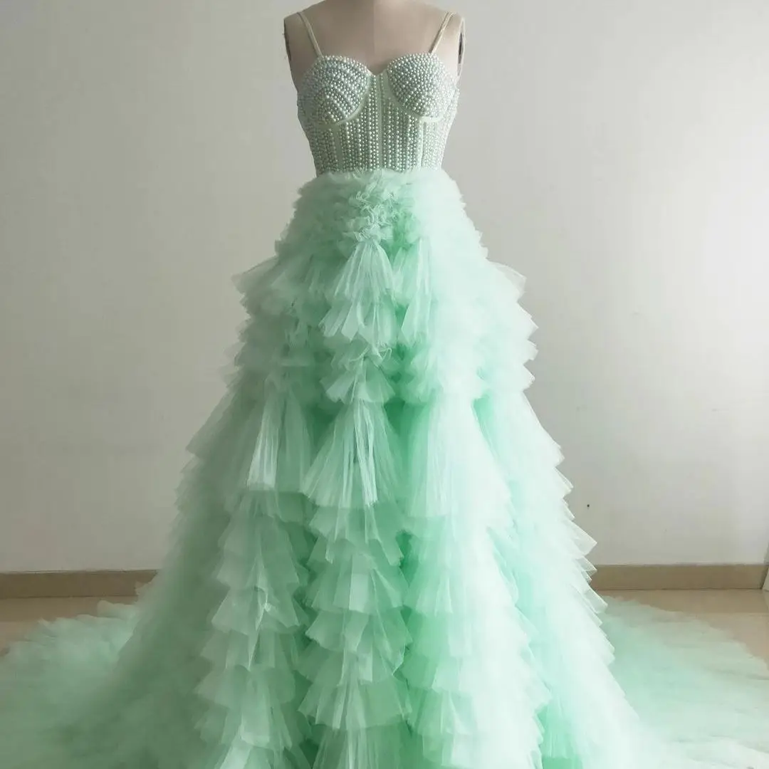 

Temperament Crystal Beaded Sweetheart Wedding Dress Floor Length Wedding Evening Dress Layered Tulle Dress Long Dress Women Gown